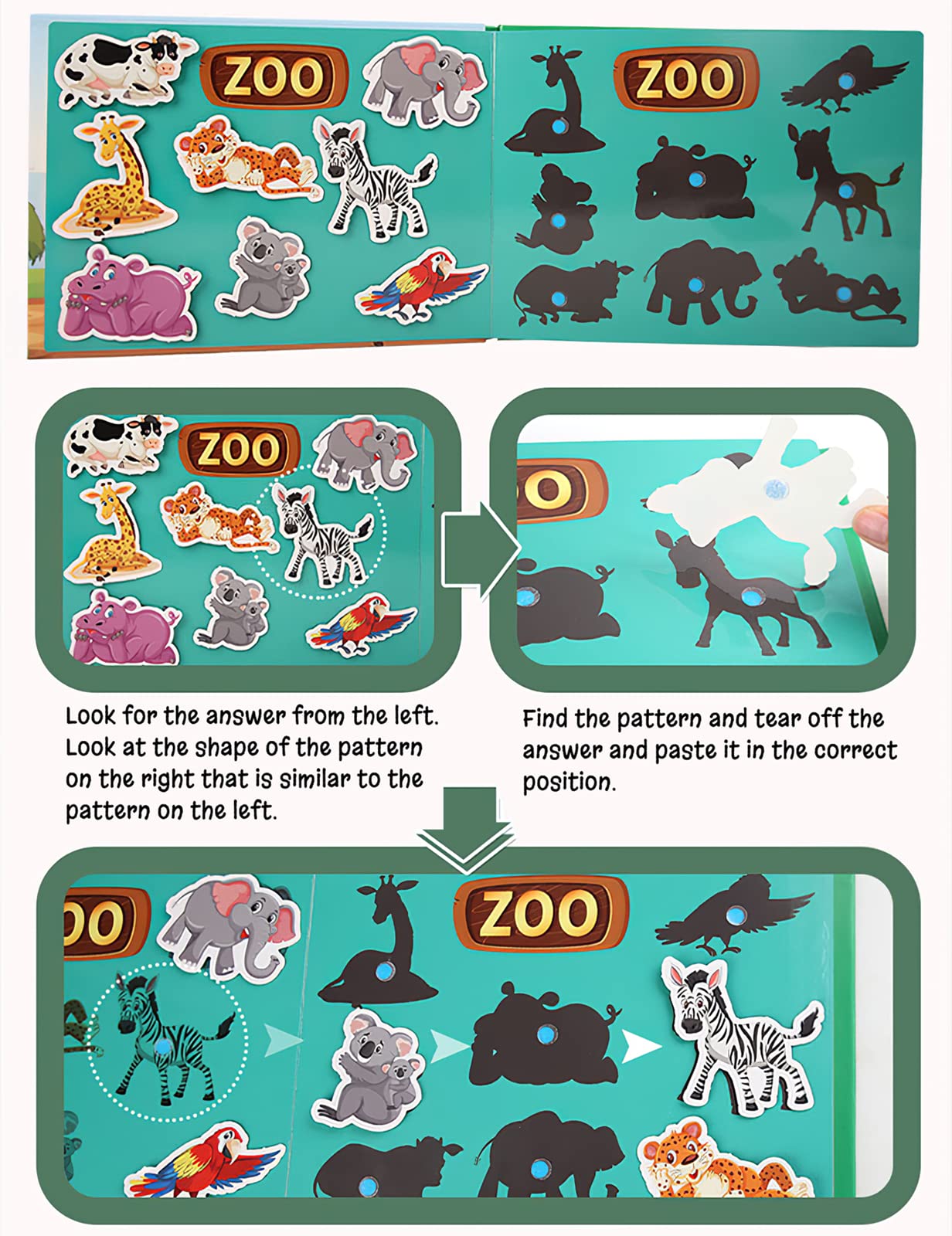 MIKNEKE 4 Pack DIY Busy Book for Toddlers, Montessori Busy Book for Kids to Develop Learning Skills, Quiet Book, Animal Vehicle