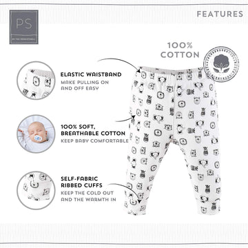 The Peanutshell Baby Pants Set, Newborn To 24 Month Sizes, Black, Grey, & Safari Animals (As1, Age, 0_Month)