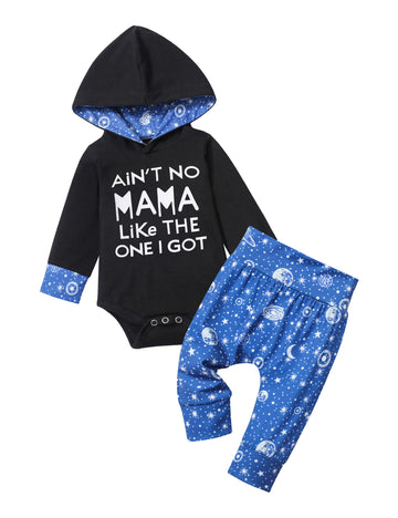 Fommy Baby Boy Clothes 9-12 Months Baby Boy Clothes Letter Print Black Hoodie Blue Pants 2Pcs 3-6 Months Baby Boy Clothes