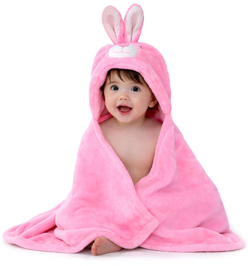 BRANDONN New Born Baby Blanket Pack of Super Soft Bathrobe | Wrapper | Baby Bath Towel for Boys, Girls, Babies (Pink Rabbit, 82c