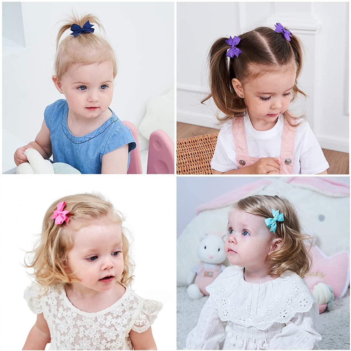 Alinmo Hair Clips For Girls - 80Pcs Fully Lined Tiny Alligator Bows In Pairs For Infants And Toddlers