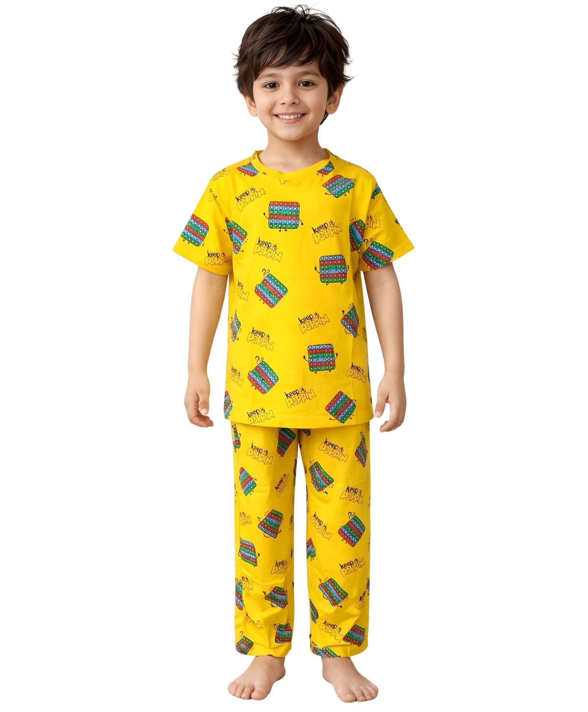 ANTHRILO Summer POP IT Short Sleeve Pyjama Set  Yellow