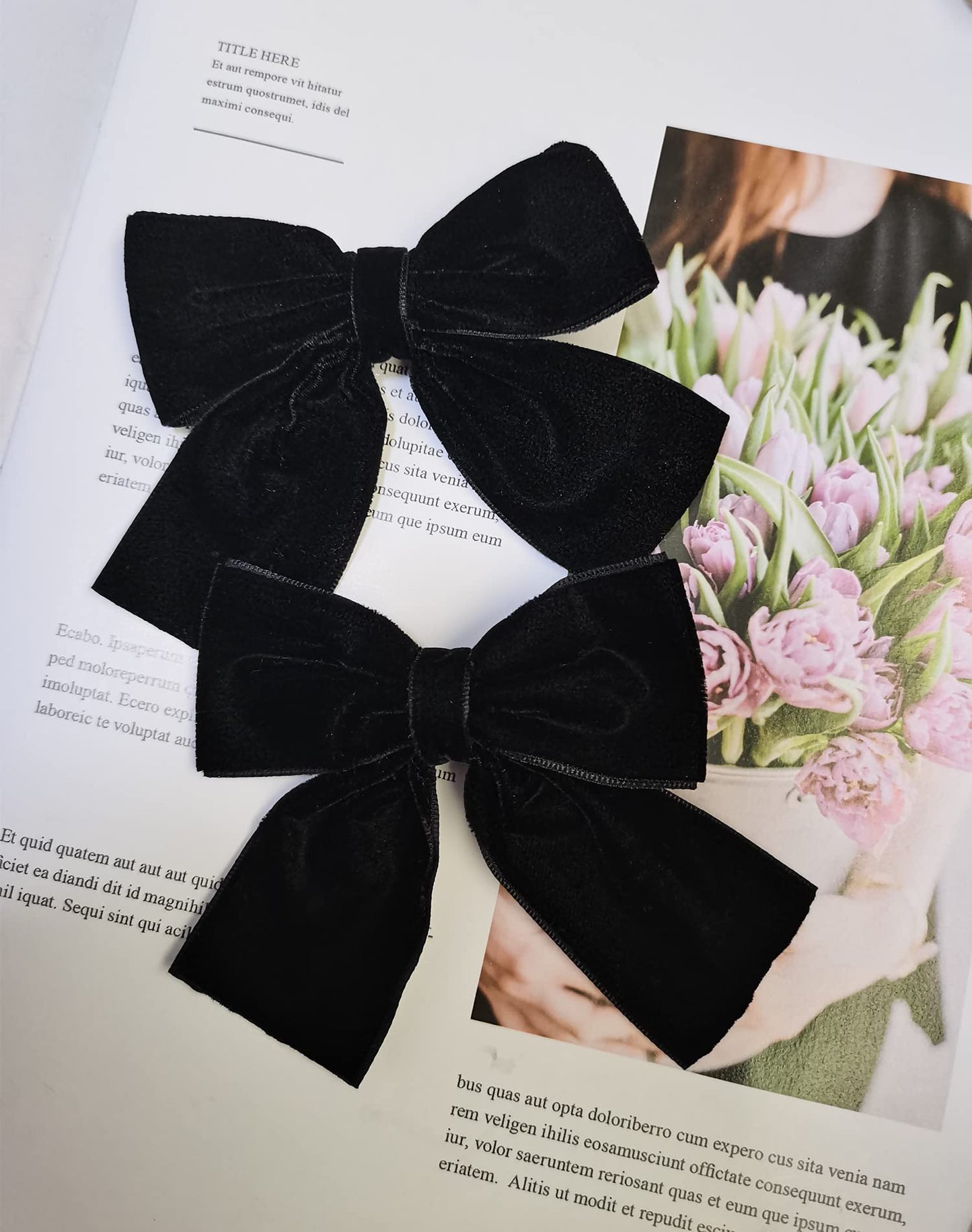 Hjiaruiky Hair Bows, 2Pcs Handmade Velvet Bows For Girls Toddlers, Light Weight Hair Clips, Sturdy Alligator Clips, Black