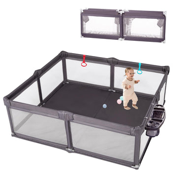 Foldable Playpen for Babies & Toddlers, 79x59, Adjustable Play Yard for Toddlers 1-3, Indoor & Outdoor Baby Gate, Deep Grey