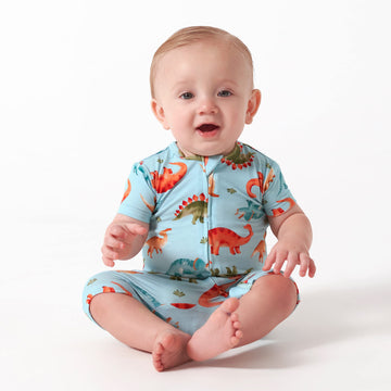 Gerber Unisex Baby Buttery-Soft Short Sleeve With Viscose Made Eucalyptus Romper, Snugosaurous, 12 Months Us