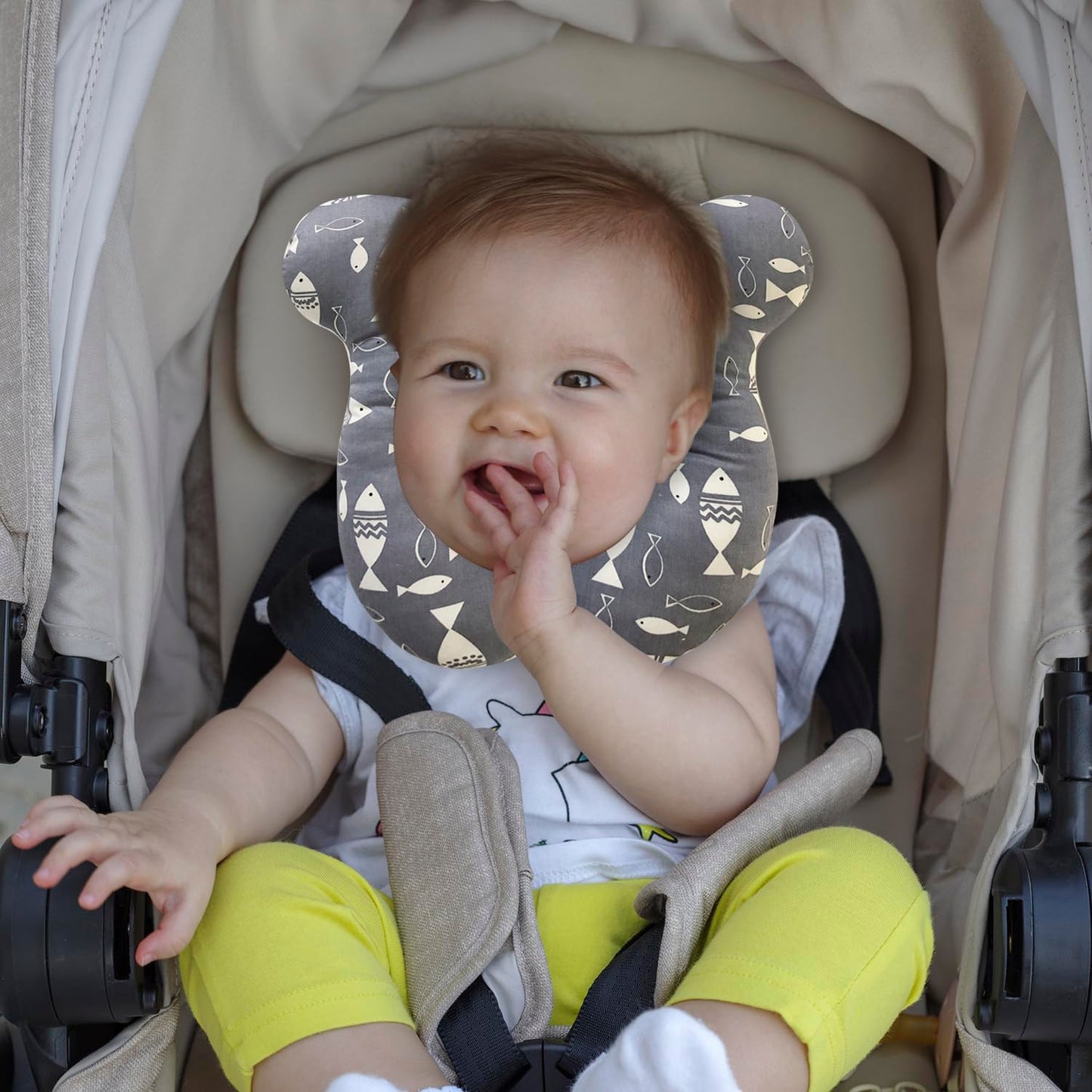 Deezomo Baby Travel Pillow,Soft And Skin Friendly Kids Cushion For Car Seat - Newborn Pillow For Pushchair,Car Seat,Travel (Gray