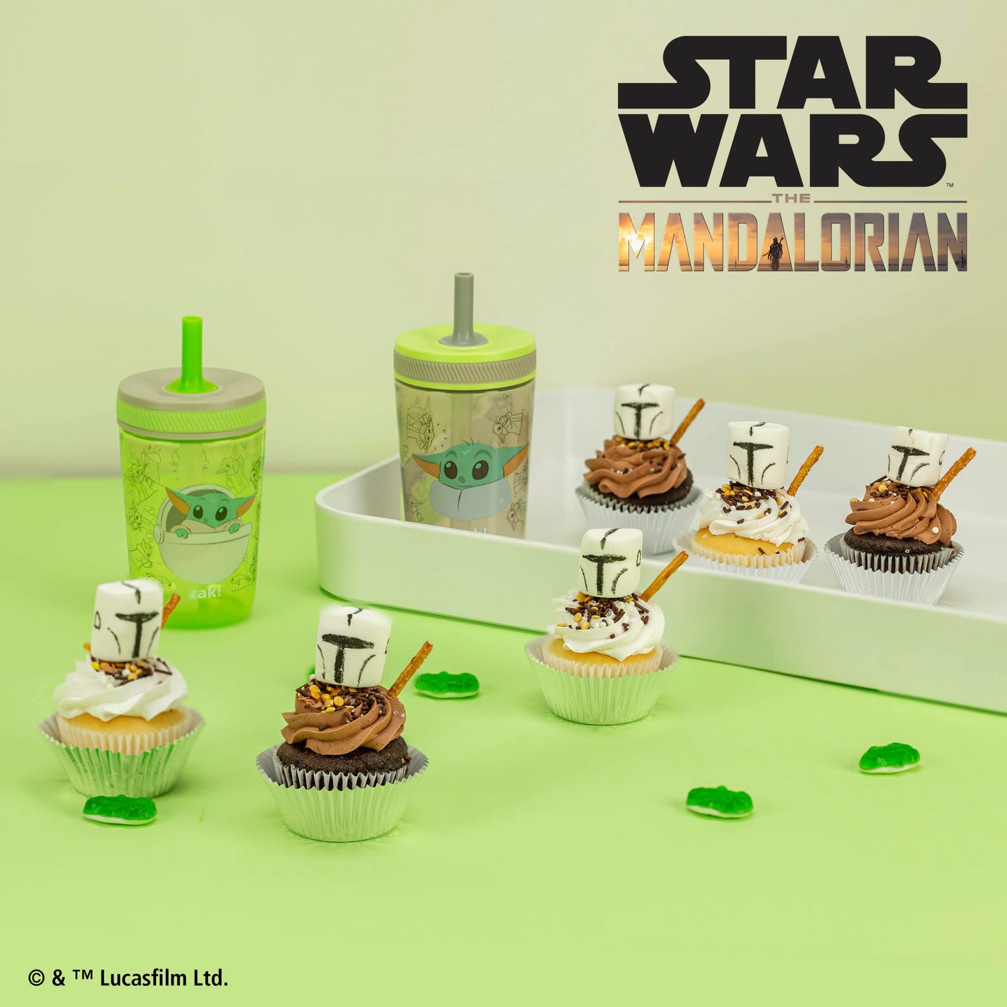 Zak Designs Star Wars The Mandalorian Kelso Toddler Cups For Travel or At Home, 15oz 2-Pack Durable Plastic Sippy Cups With Leak
