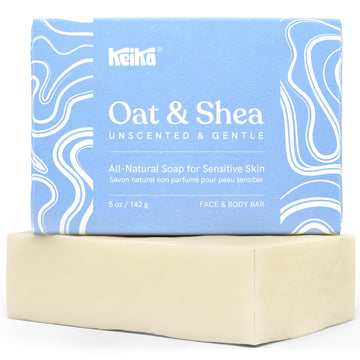 Keika Baby Soap Bar Oat & Shea Unscented For Eczema, Psoriasis, Face, Body, Infant Kids Teens Men Women With Sensitive Skin, 5 O