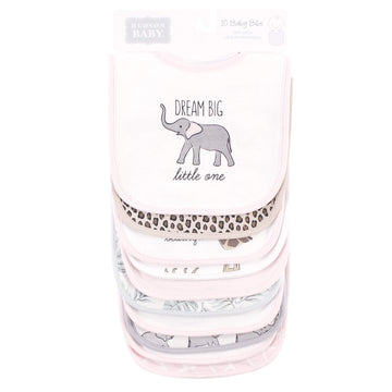 Hudson Baby Unisex Baby Cotton Bibs, Modern Pink Safari, One Size