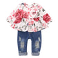 Infant Girls Outfits Winter Clothes For Girls Fashion Print Crew Neck Cute Top Blue Casual Jeans Fall Baby Girls Clothes