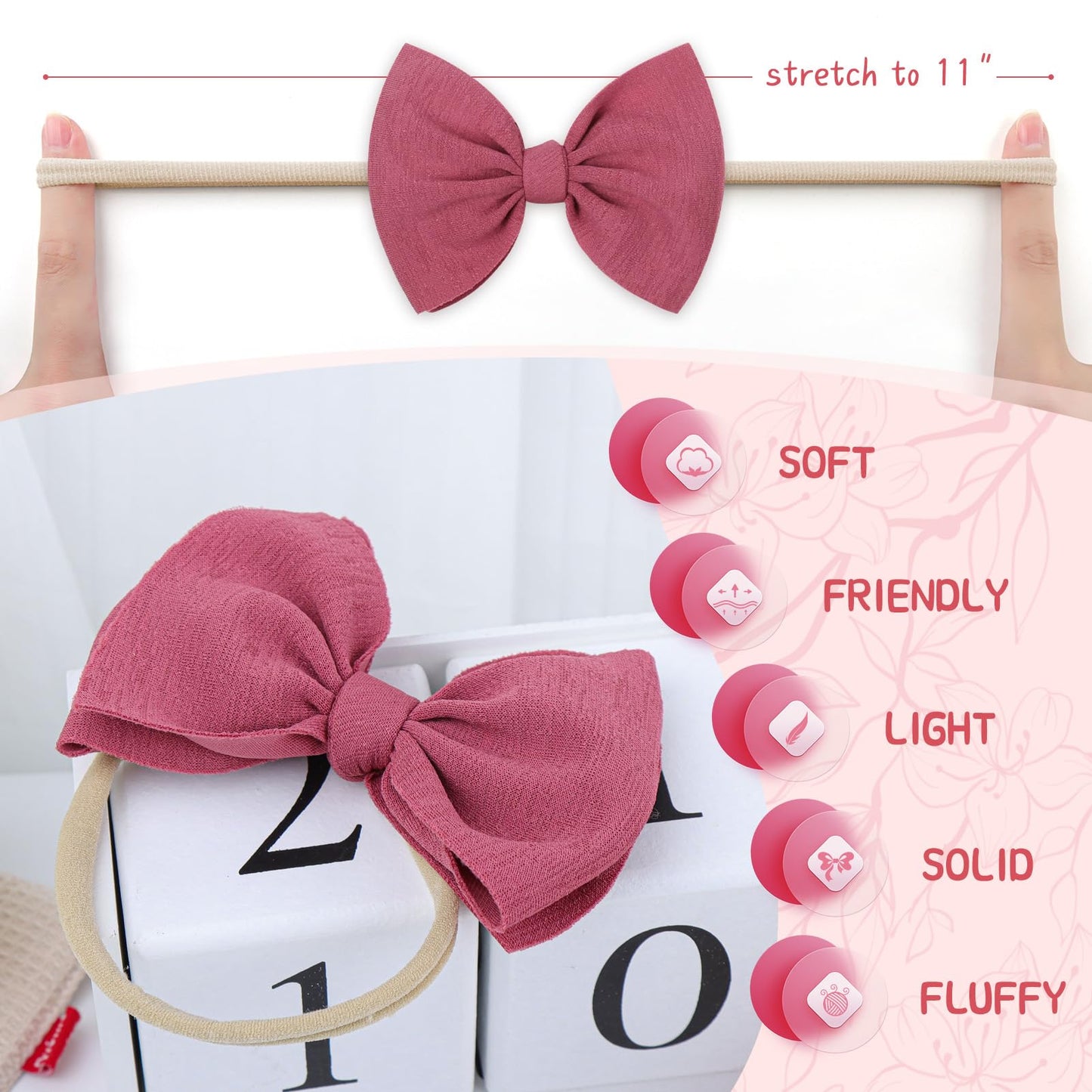 Yanjie 4.5'' Baby Girls Soft Nylon Headbands Newborn Bows Handmade Hairbands Hair Accessories For Newborn Infant Toddler Kids 16