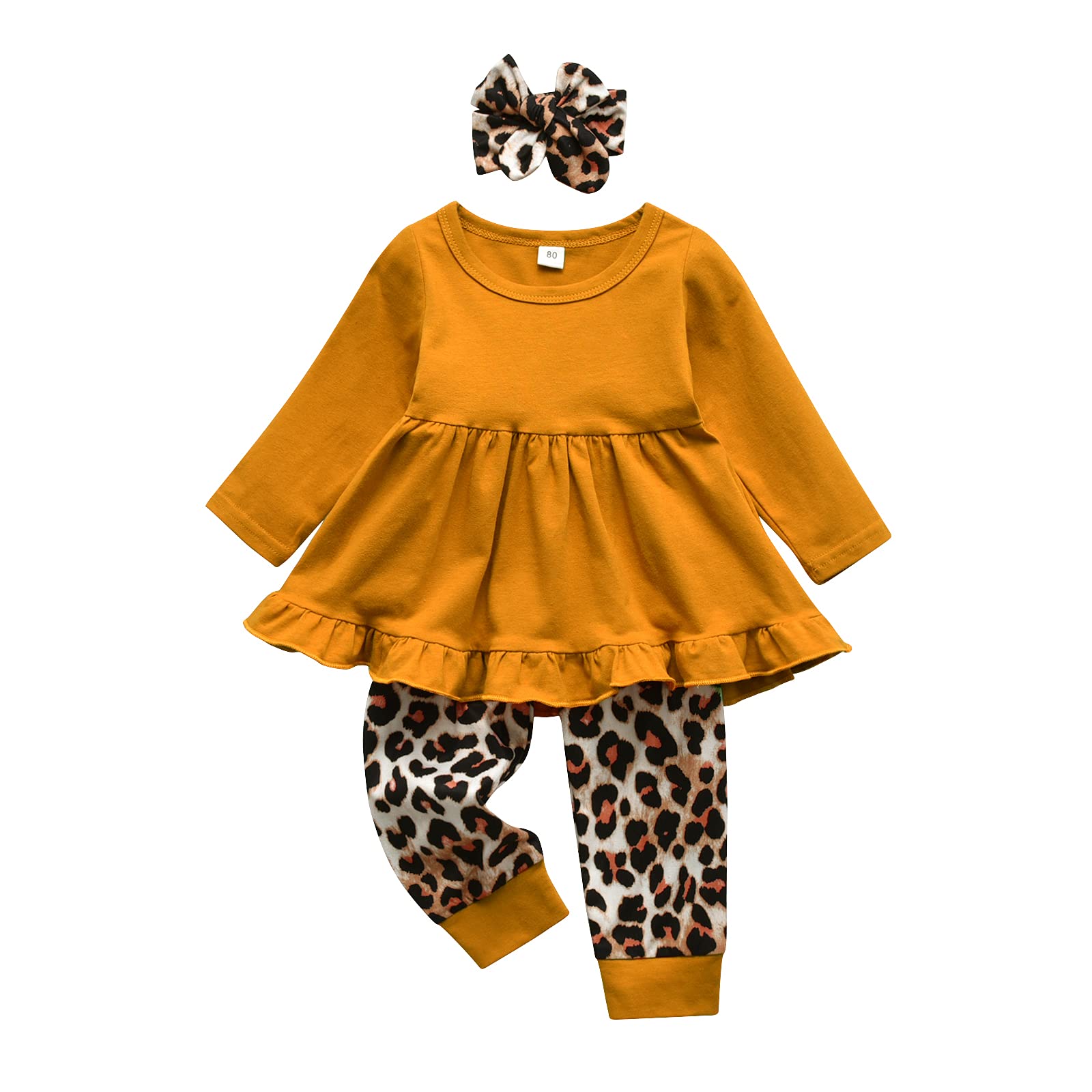 Kulcerry Toddler Baby Girl Clothes Solid Color Long Sleeve Ruffle Tops Leopard P WBBAPB09FSWJMNG