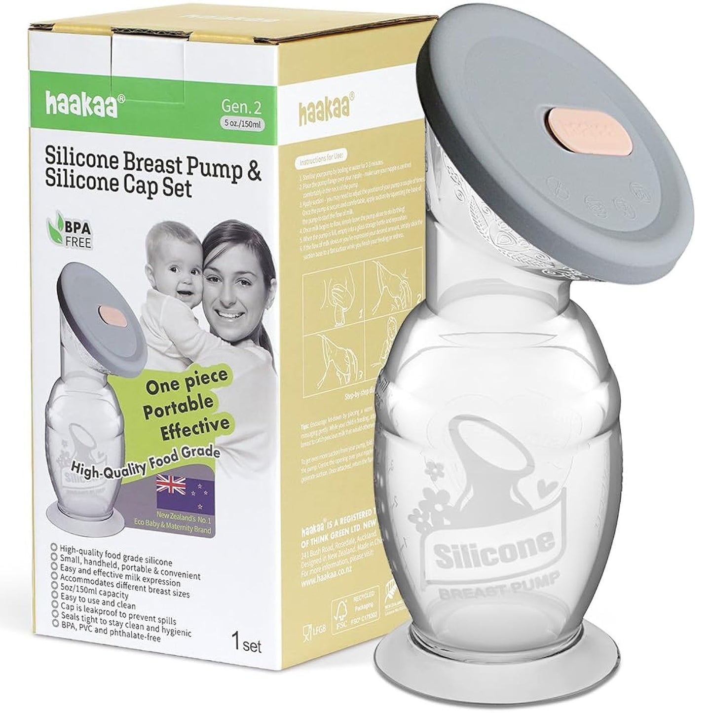 Haakaa Silicone Breast Pump & Silicone Cap 5Oz150Ml