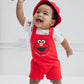Sesame Street Elmo Infant Baby Boys French Terry Short Overalls T-Shirt And Hat 3 Piece Outfit Set Red/White 12 Months