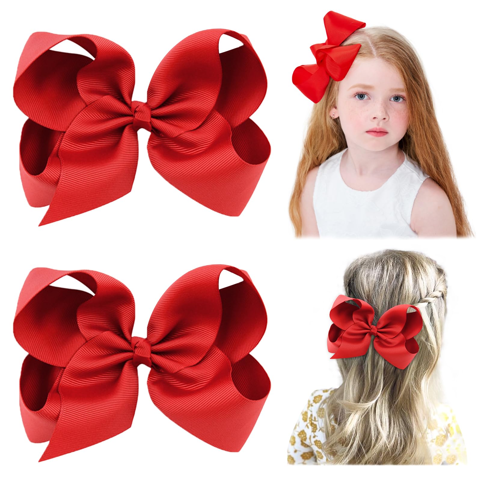 Yhxx Ylen 2 Pcs Hair Bows For Girls Alligator Clips Bows Hair Accessories (6Inch-Red)