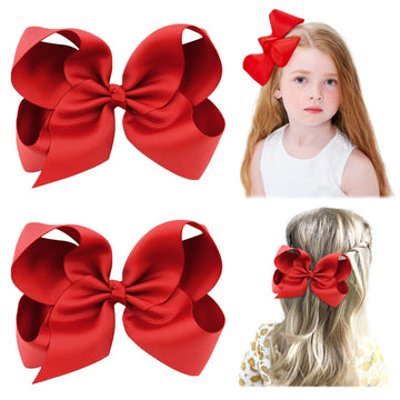 Yhxx Ylen 2 Pcs Hair Bows For Girls Alligator Clips Bows Hair Accessories (6Inch-Red)