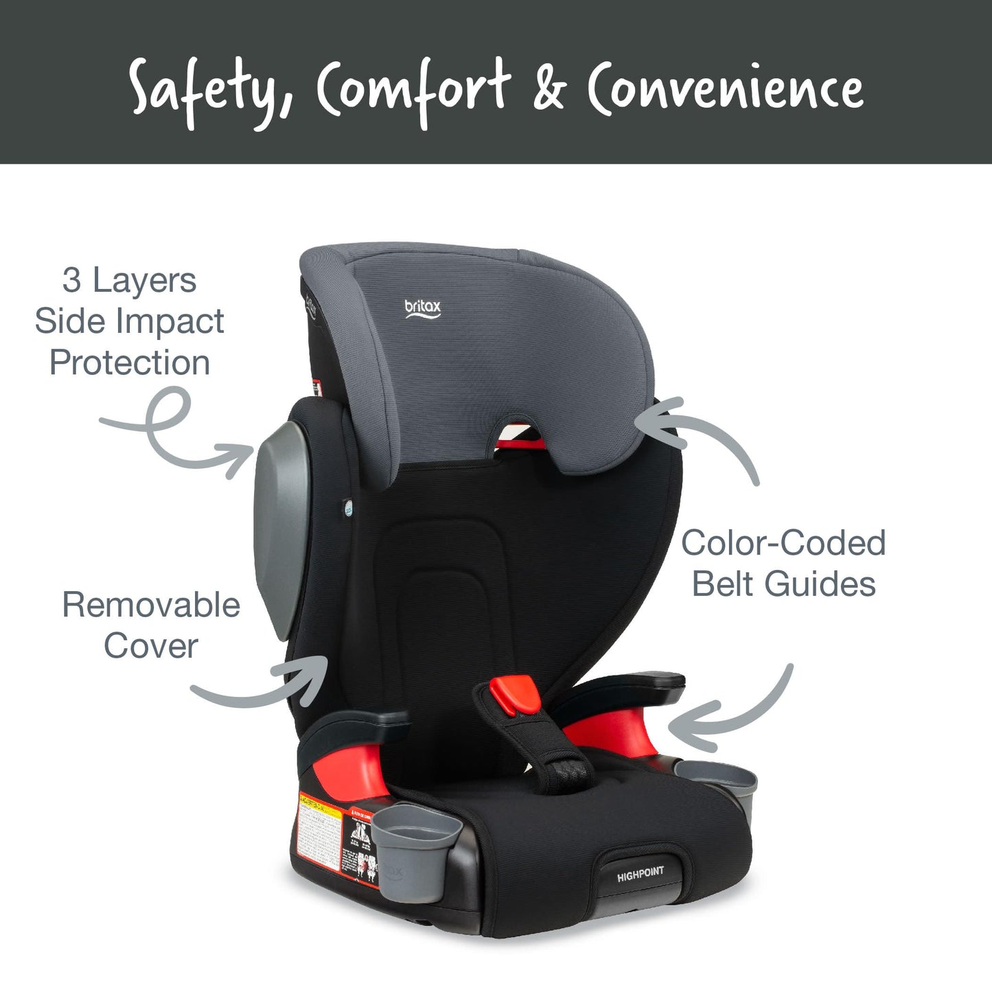 Britax Highpoint Backless Belt-Positioning Booster Seat, SafeWash Black Ombre