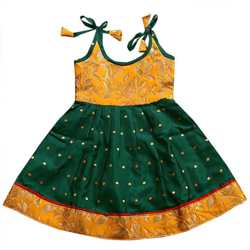 Pw Platypus World Baby Girls Knee Length Frock & Dress (Green Yellow 001_Green And Yellow_3 Months6 Months)