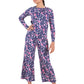 KiddoPanti Girls Cotton Floral Printed Henley Neck Tee with Pajama Pant Night Set, Navy  68Y