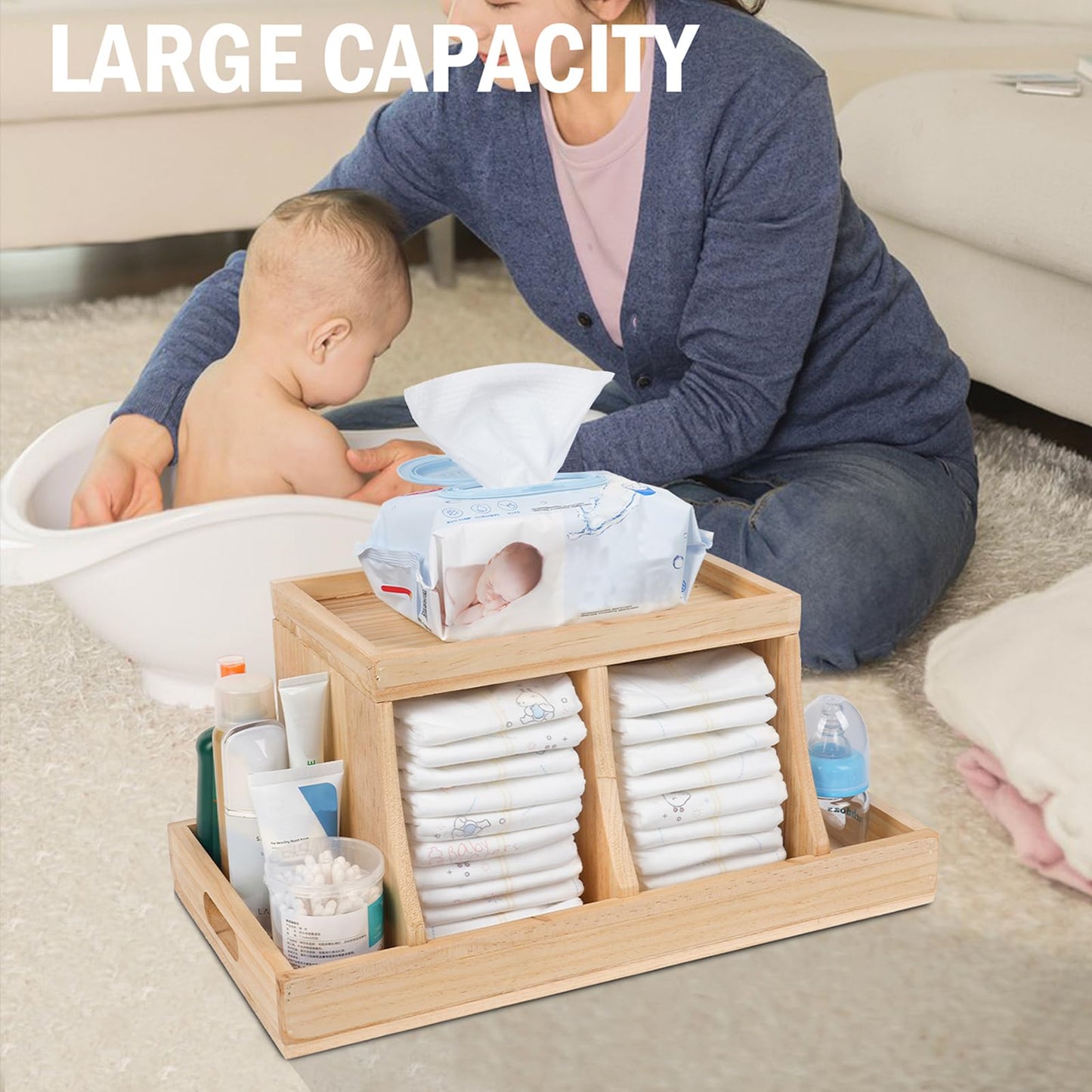 Busidhji Diaper Caddy Organizer, Changing Table Organizer, Wooden Diaper Organizer For Nursery, Baby Diaper Storage Organizer Wi