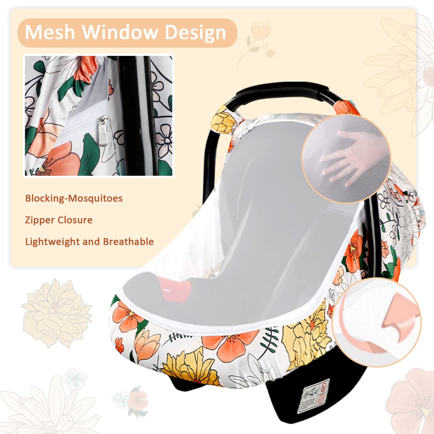 Pea Pod Car Seat Covers For Babies - Breathable Mesh Canopy With Kick-Proof, Soft Stretchy Protection - Newborn Stroller Carrier