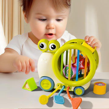 iPlay, iLearn Baby Snail Activity Cube, Toddler Montessori Toys for 1 Year Old, Infant Sensory Toy W/Shape Sorter Pull String fo