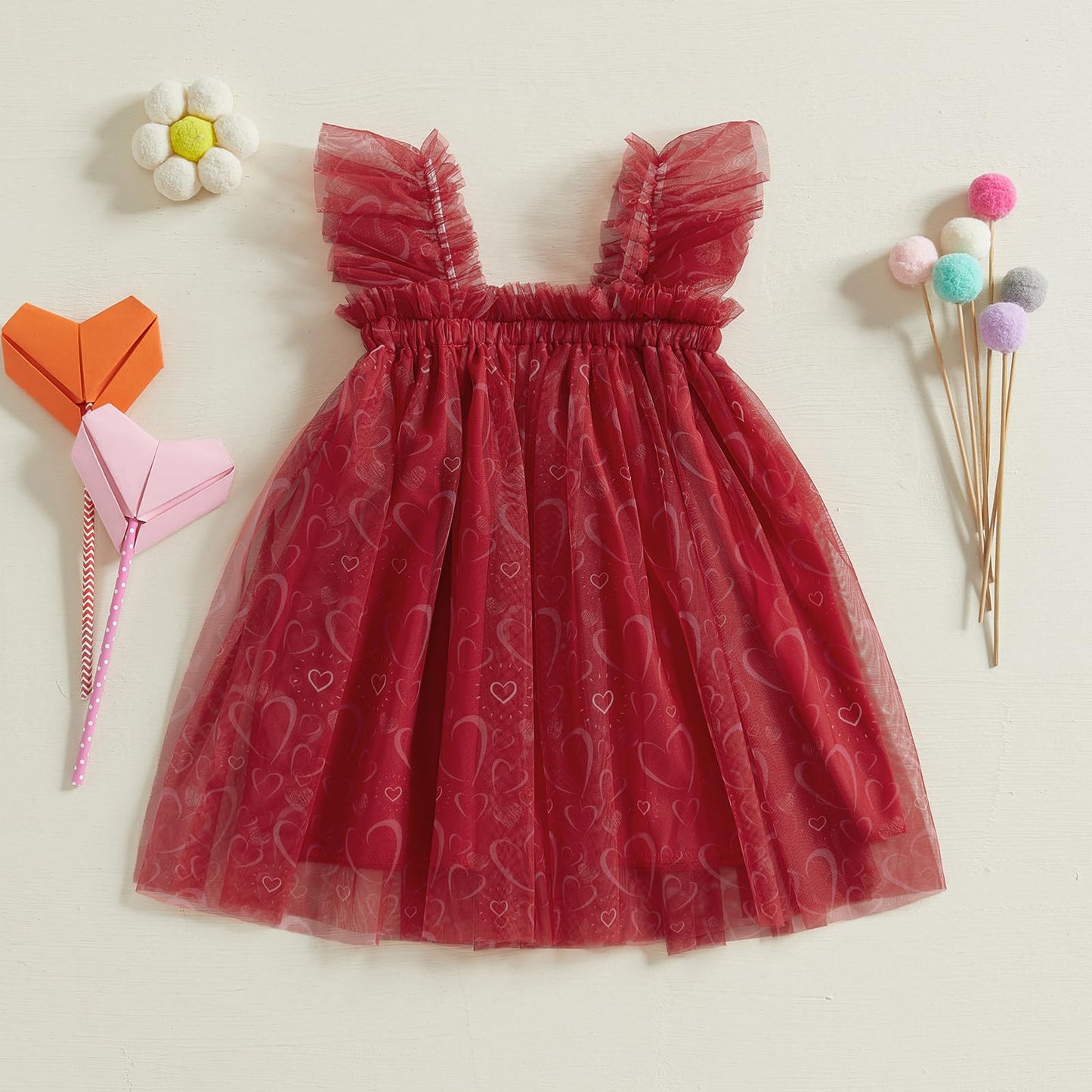 Toddler Valentines Day Tutu Dress Baby Girl Heart Layered Tulle Dress Little Girl Princess Dresses Valentines Outfit (Heart Red,