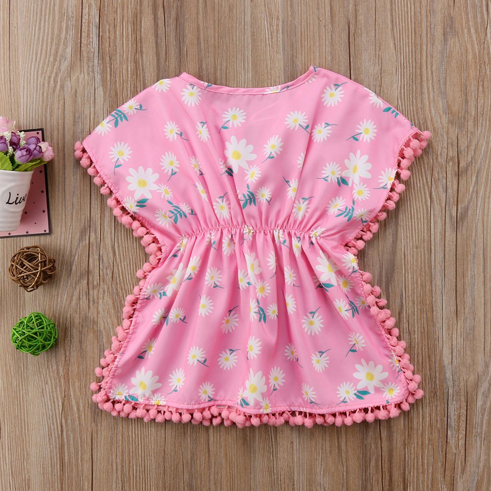 Douhoow Toddler Baby Girls Swim Cover-Up Beach Sundress Summer Poncho Rash Guards (Pink, 2-3T)
