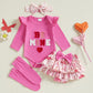 Fybitbo First Valentines Day Baby Girl Outfit Heart Letter Romper Ruffle Tutu Skirt Dress Newborn Infant Girl Clothes Set (Hot P
