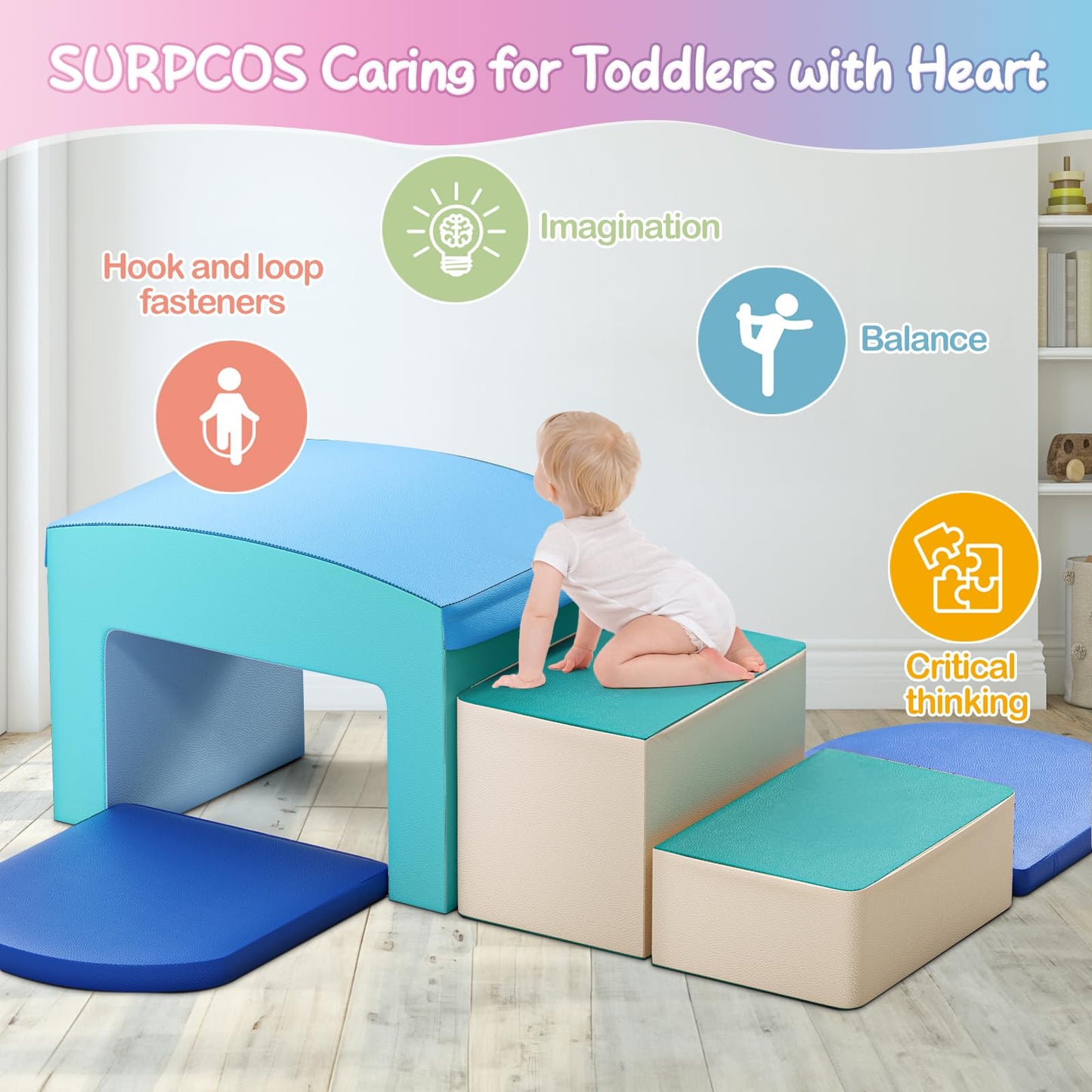 Surpcos Foam Climbing Blocks For Toddlers - Soft Play Set For Toddlers 1-3 - Climbing Toys - Baby Climbing Gym Foam - With Slide