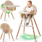 3-in-1 High Chair for Babies and Toddlers - Convertible Wooden Baby Highchair for Eating with Safety Belt, Foldable Baby Feeding