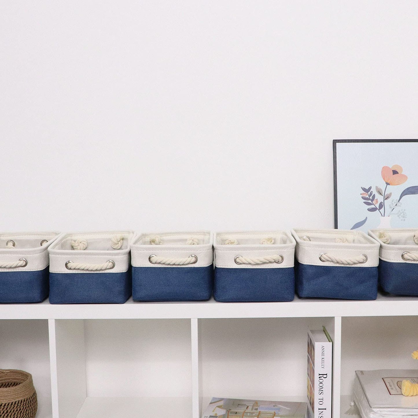 Bidtakay Small Canvas Storage Baskets With Handles [6 Pack] Navy Blue Storage Baskets Fabric Storage Bins 11.8 X 7.8 X 5 Inches