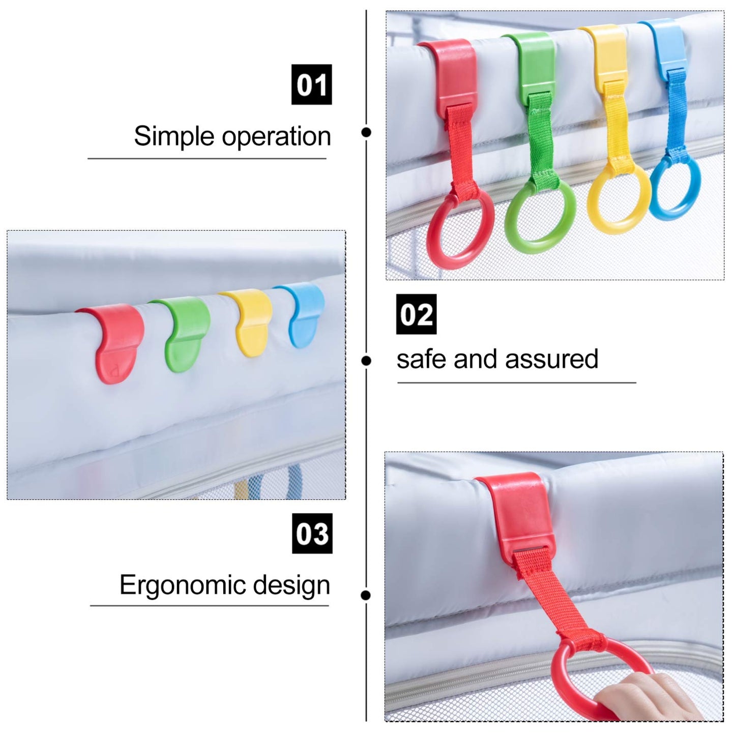 Toyandona 4Pcs Baby Crib Pull Ring Baby Bed Stand Up Rings Baby Cot Rings Walking Assistant For Baby Toddler
