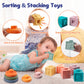 Wuzhineisn Montessori Baby Toys for Ages 6-18 Months - Pull String Teether, Stacking Blocks, Sensory Shapes Storage Bin, Infant