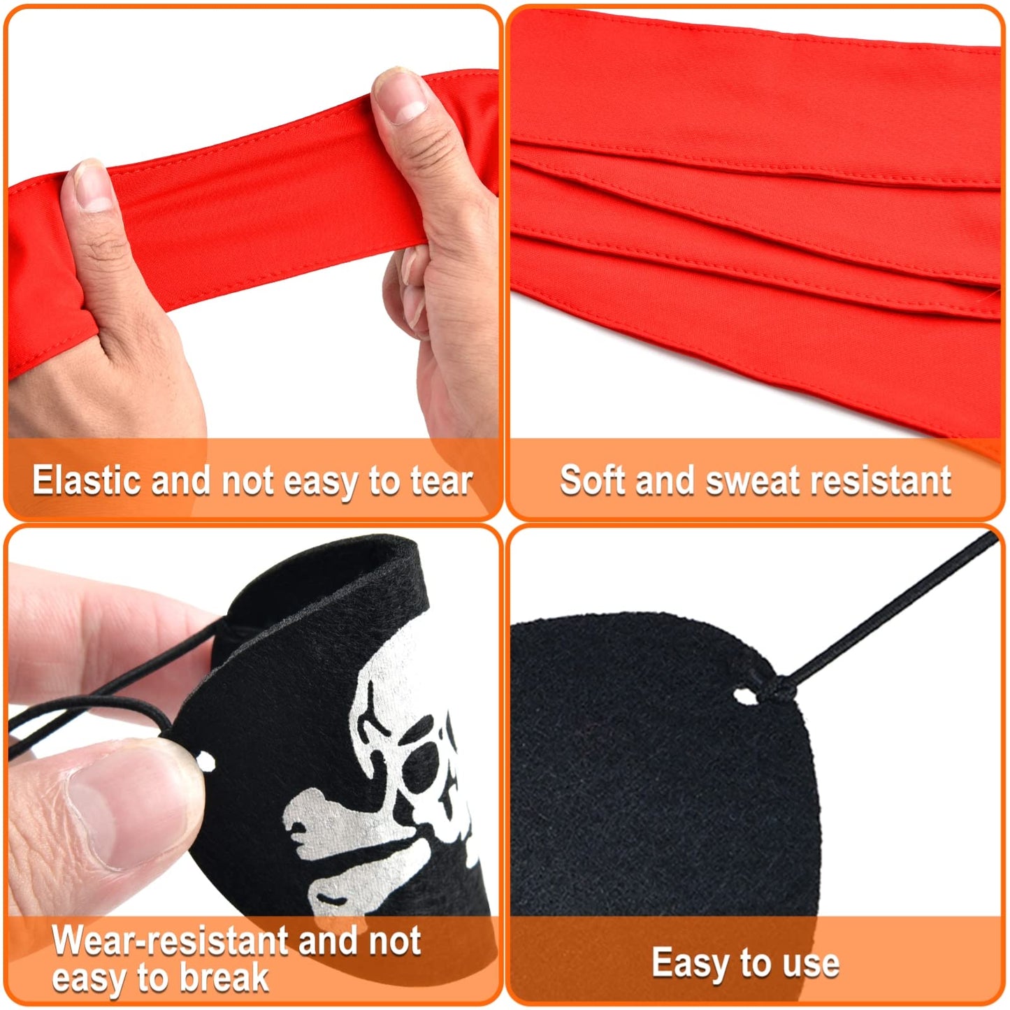 24 Pcs Halloween Pirate Party Supplies, Pirate Accessories Include 8 Red Pirate Head Bandana Tie Headband Sports Headwear Ties 1