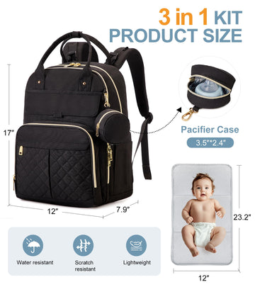 Moonbaby Diaper Bag Backpack, Baby Diaper Bags With Portable Changing Pad And Pacifier Case, Multifunctional Travel Diaper Backp