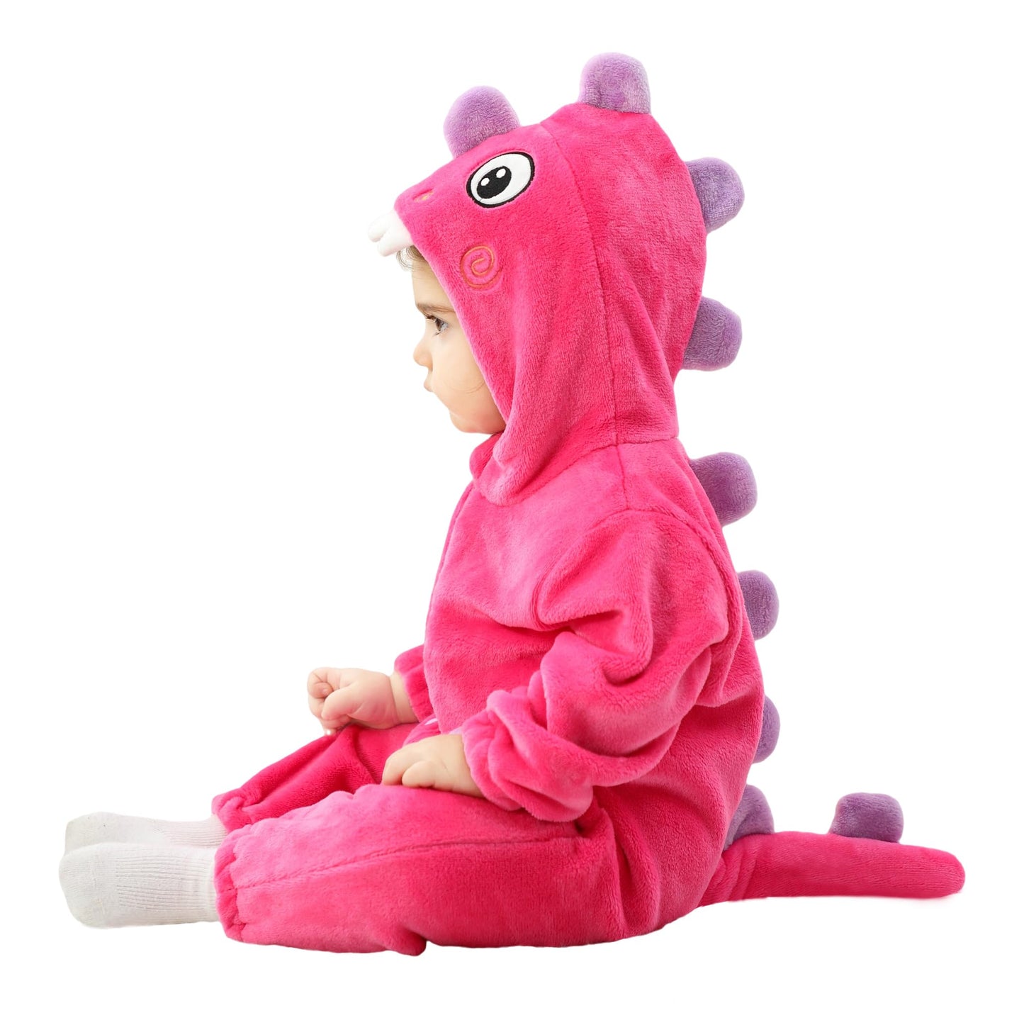 Tonwhar Unisex Baby Animal Halloween Costume Kid'S And Toddler'S Autumn Winter Outfits Jumpsuit(3-4T,Rose Dino)