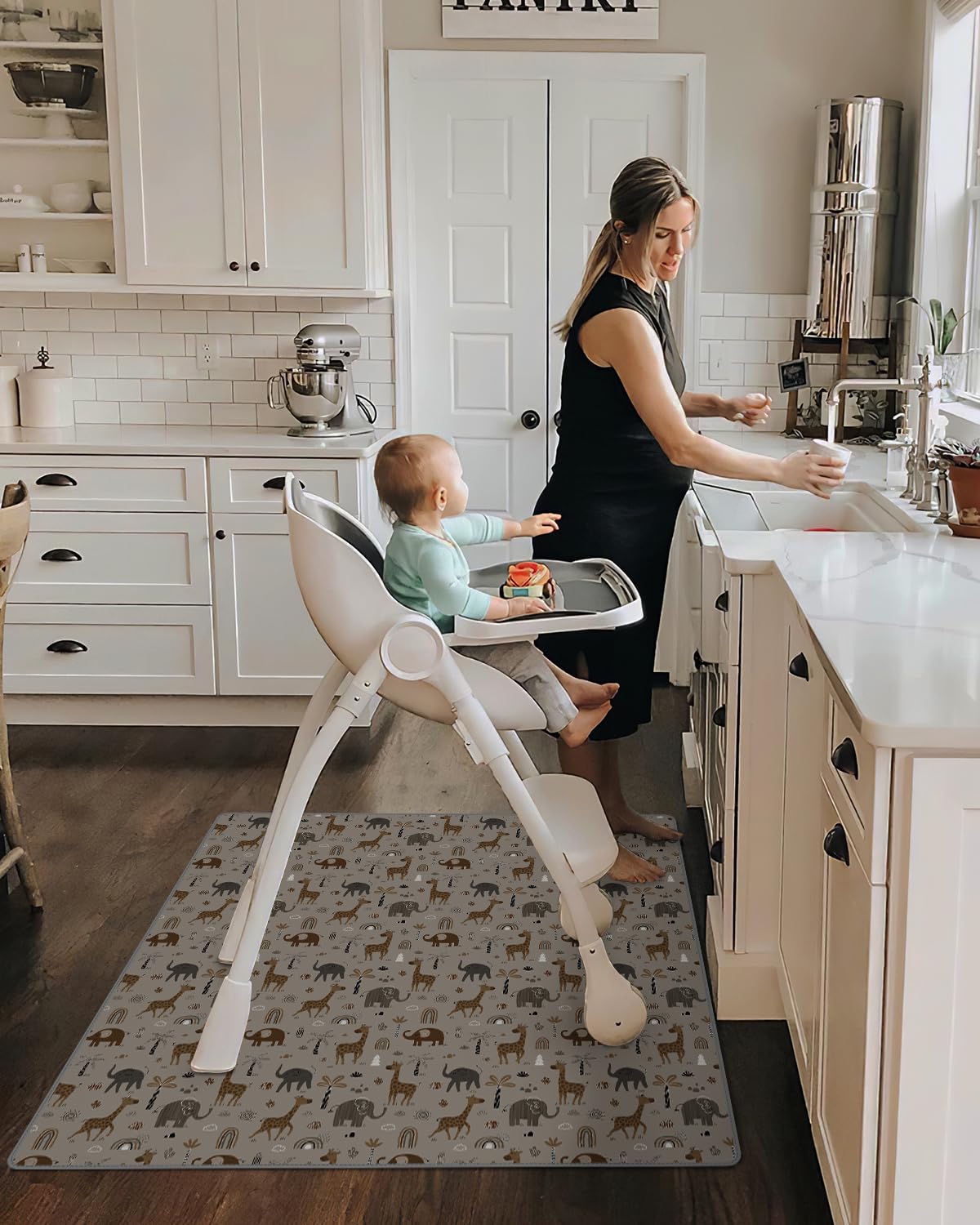 Baby Splat Mat For Under High Chair, 51 X 51 Inch Splash Mat, Waterproof And Washable Spill Mat, Anti-Slip Floor Protector, Elep