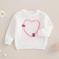 Nokpsedcb Baby Girl Cute Long Sleeve Heart Flowers Embroidery Oversized Sweater Toddler Valentine Outfit (White, 3-4 Years)