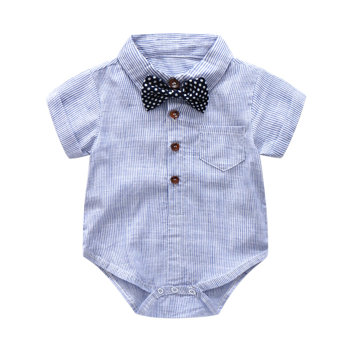 Baby Boys Gentleman Outfits Suits, Infant Blue Shirt+Bib Shorts+Tie+Suspenders Clothing Set,3-6M