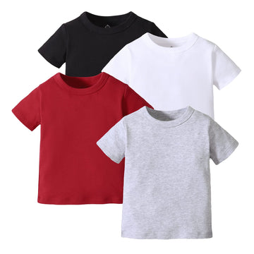 Opawo Unisex Infant Baby Crew Neck T-Shirt 4 Pack Short Sleeve Solid Color Tees For Boys Girls (Black/White/Gray/Red, 18-24 Mont