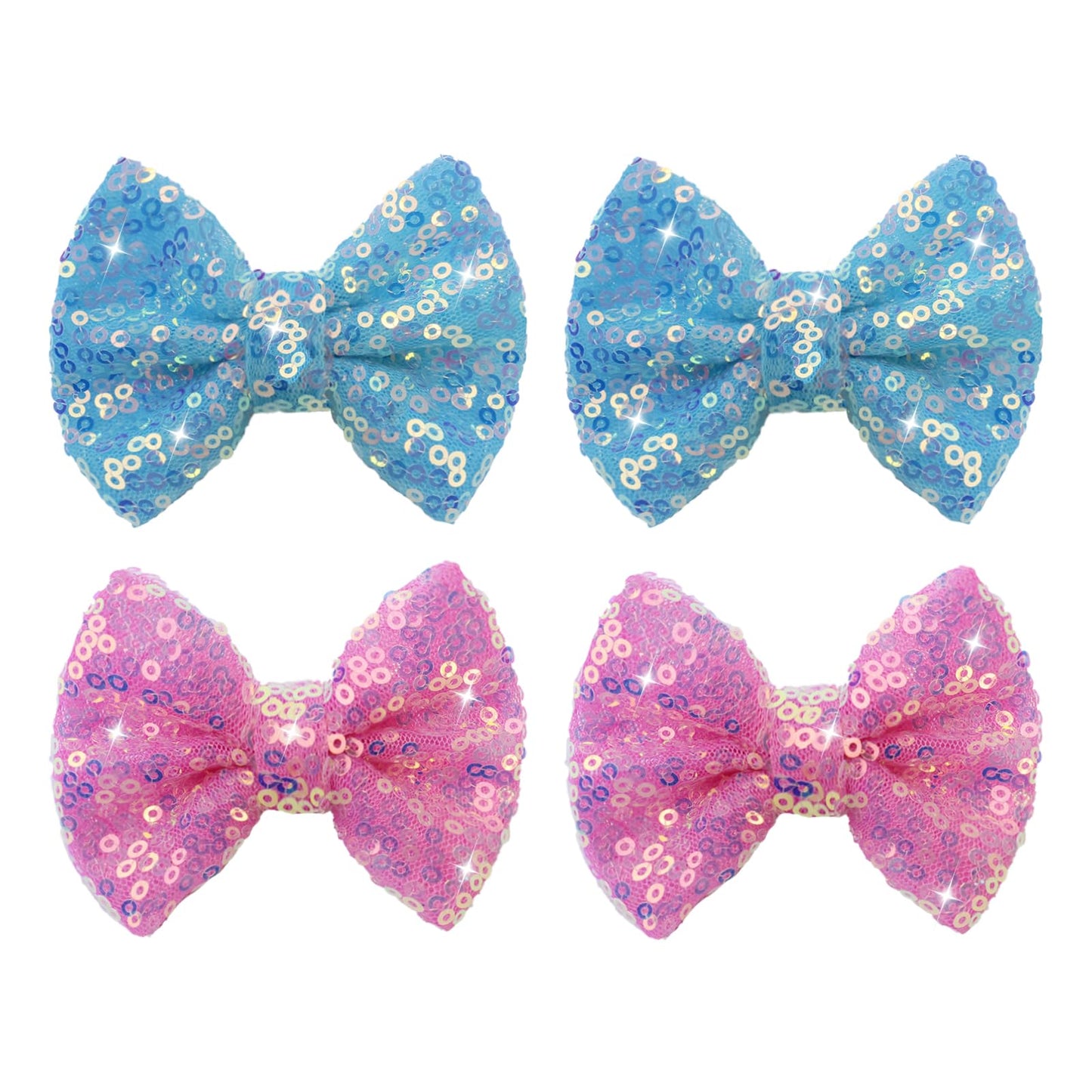 4Pcs Blue Sequin Hair Bows Clips Sparkly Hair Bows For Girls Dark Pink Alligator Clips Glitter Hairpins Hair Accessories For Chi