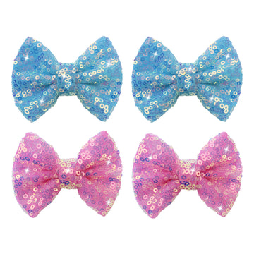 4Pcs Blue Sequin Hair Bows Clips Sparkly Hair Bows For Girls Dark Pink Alligator Clips Glitter Hairpins Hair Accessories For Chi
