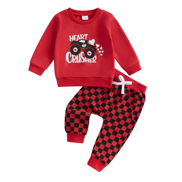 Lagkiyoj Toddler Baby Girl Boy Valentines Outfit Love Heart Long Sleeve Sweatshirt Pullover Tops Jogger Pants Clothes (Red Heart