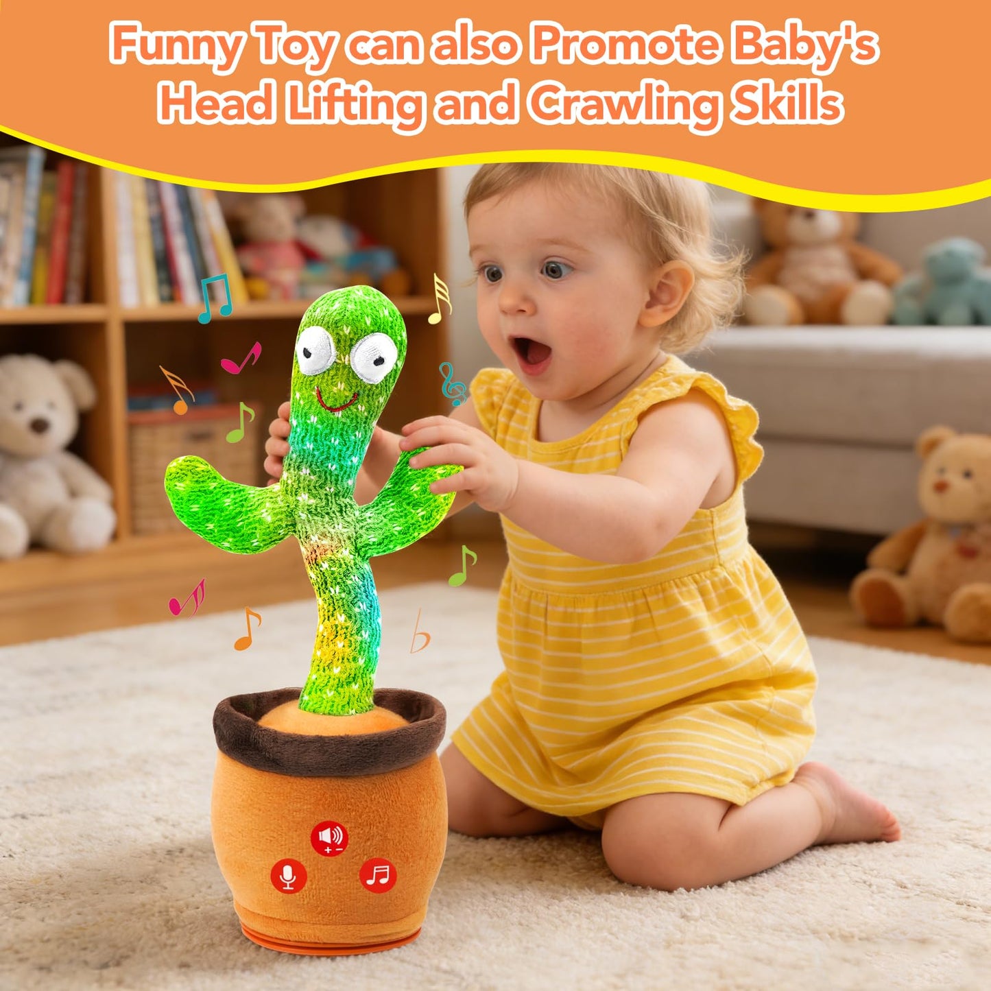 FAYOUCZ Updated Volume Adjustable Dancing Talking Cactus Toy for Baby Toddler, Mimicking Repeating Singing Interactive Cactus To
