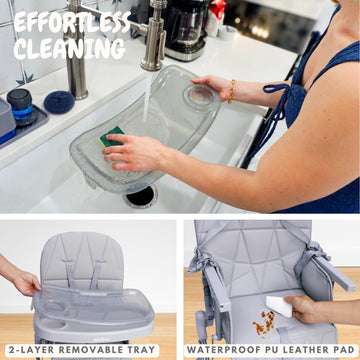 Bicystar Foldable Baby High Chair With Easy Clean Double-Layer Tray, Adjustable Foot Rest, Safety First 5 Point Harness, Compact
