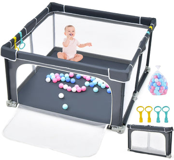 INFANS Baby Playpen, 50x50 Foldable Large Playard for Toddlers With Gate, Soft Visible Mesh, Indoor Outdoor Kids Activity Ce