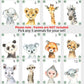 Personalized Safari Animals For Baby Boy Girl Nursery Bedroom Unframed Set Of 6 Poster Prints, Green Jungle Leaves Wall Art Deco