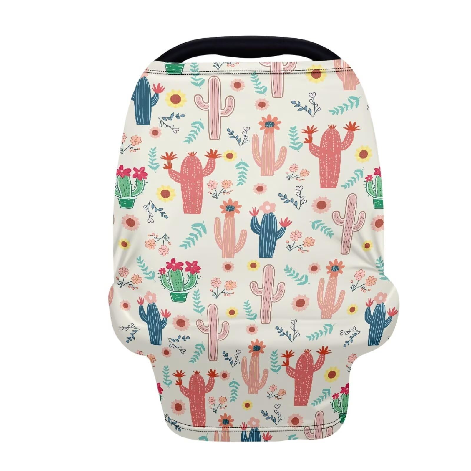 Biyejit Colorful Cactus Baby Car Seat Canopy Cover | Breathable & Stretchy Multi Use Cover for Breastfeeding, Nursing, High Chai