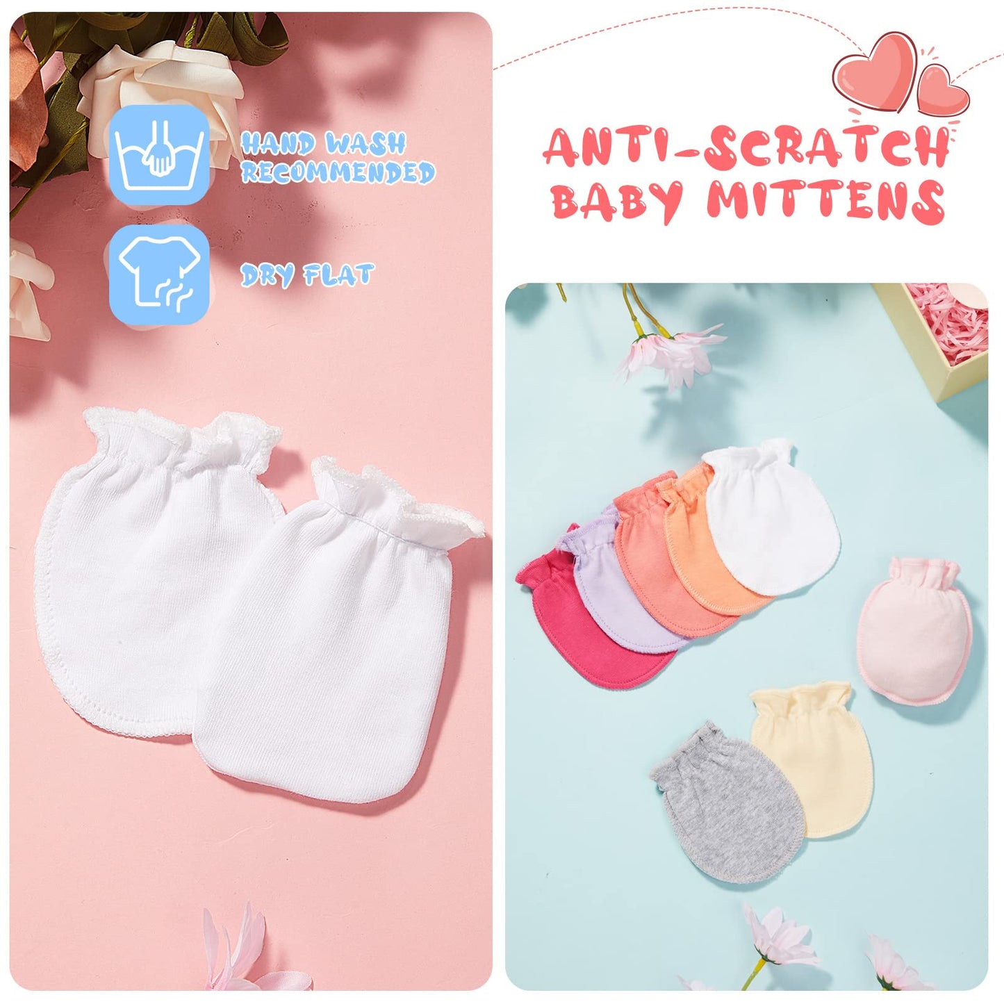 16 Pairs Newborn Baby Cotton Mittens No Scratch Gloves Unisex Newborn Mittens For Baby Boys Girls 0-6 Months (Chic Color)